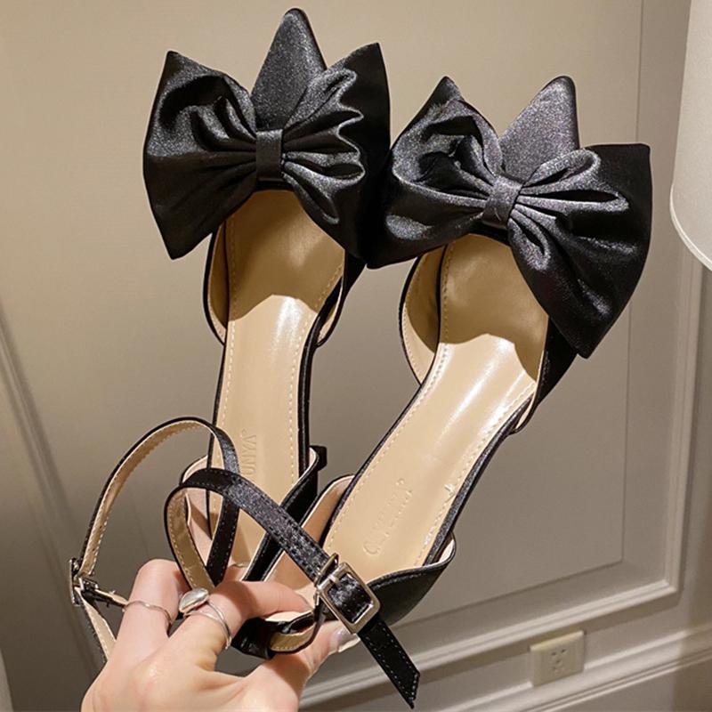 Летние женские атласные босоножки на высоком каблуке 7 см, женские атласные туфли с острым носком на низком каблуке, элегантные шелковые туфли с бантом для свадебной вечеринки
