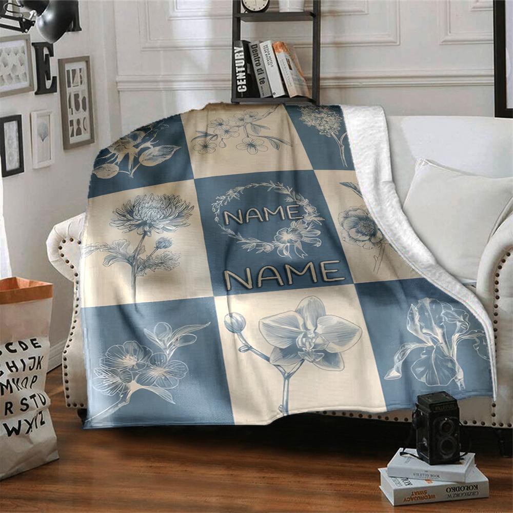 Floral Pattern With Name Design Multipurpose Personalized Blanket Personalized Name Comfortable Perfect For Sofa Couch Office Bed Picnics Allseason