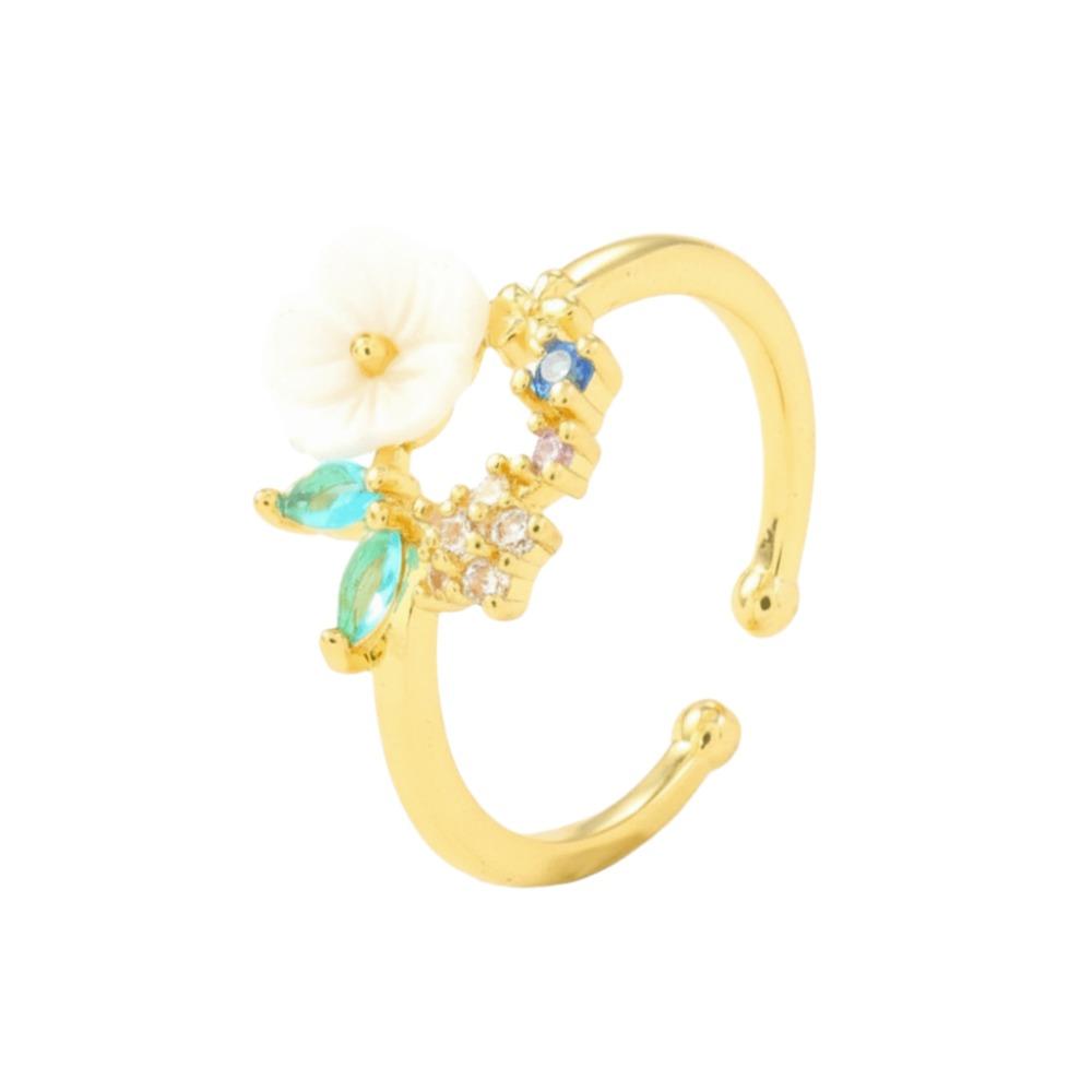 Unique Gold Color Flower Ring Exquisite Design Sparkling Inlaid Open-end Ring Sweet Crystal Zirconia Ring Vacation Accessories
