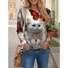 Fashion Women's T-shirt  Casual Cute Dog Long Sleeve Top Sweatshirts Cat Print Clothes Animal Pullovers Kawaii Girl Clothing Top
