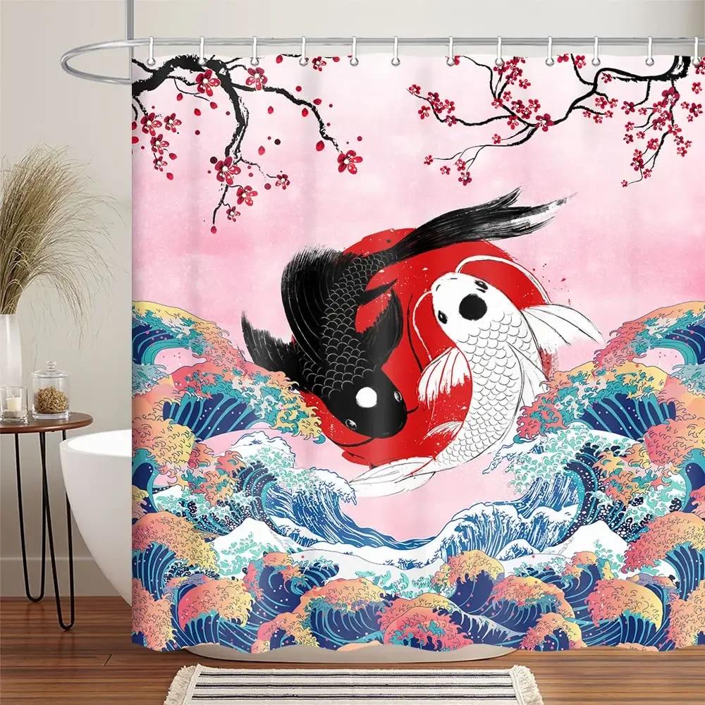 Yin Yang Shower Curtain For Bathroom Boho Trippy Gossip Pattern Psychedelic Art Waterproof Bathroom Shower Curtain Set With Hook