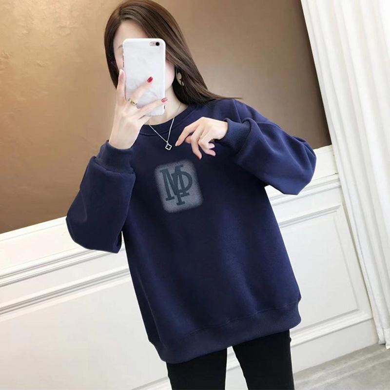 Толстовка женская, осенняя, утолщенная, с круглым вырезом, свободная, повседневная, сотня, однотонная, верхняя одежда с длинными рукавами