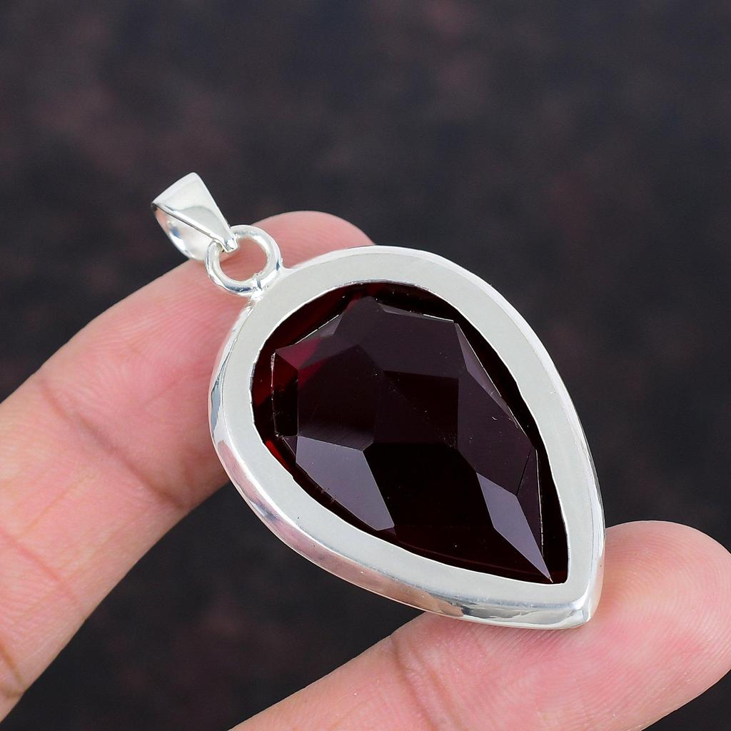 Faceted Mozambique Garnet Pendant Gemstone Pendant Handmade Decent Jewelry 925 Sterling Silver Pendant Statement Jewelry Anniversary Gifts