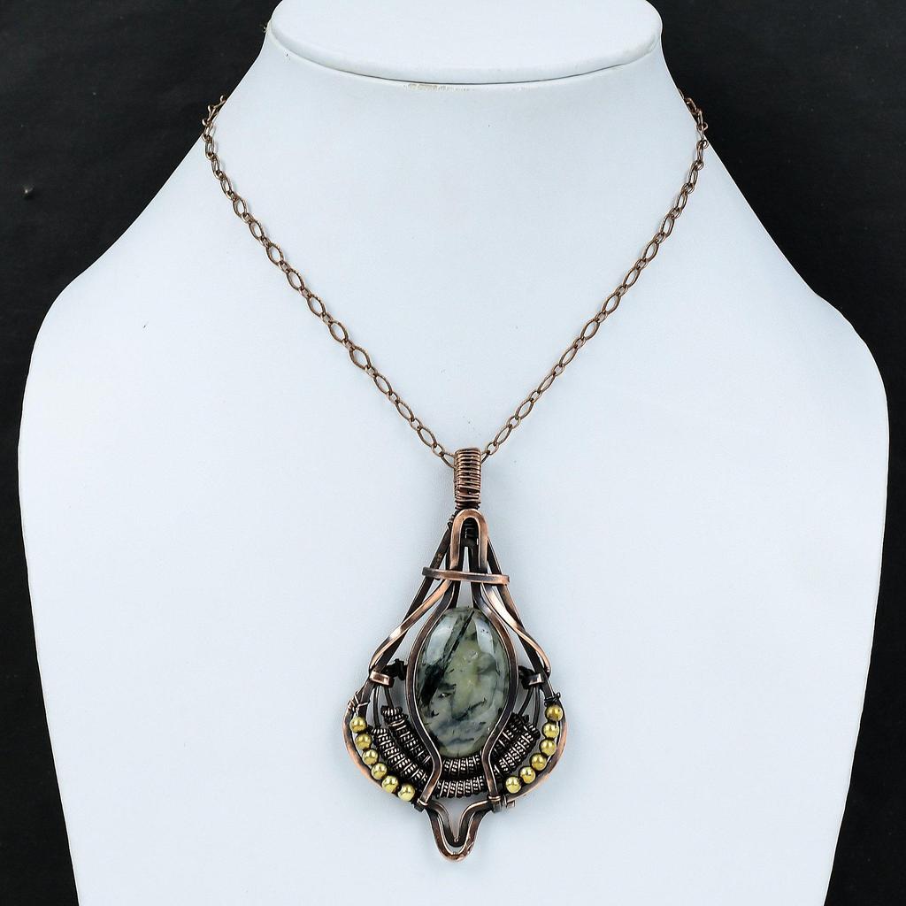 Подвеска из мха и пренита из меди, подвеска из драгоценного камня в проволочной обертке, ювелирное изделие ручной работы в проволочной обертке, совершенно новый кулон, потрясающий подарок из меди для мамы