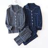 New Men's Plaid Home Service Suit 100% Cotton Crepe Cloth Pajamas Long-sleeved Trousers Simple Two-color Plus Size Home Service