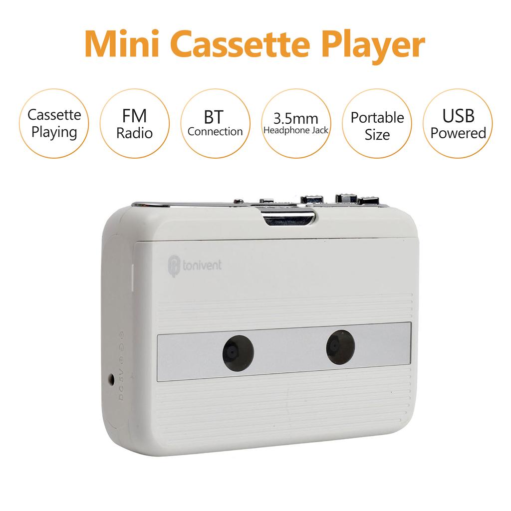 Mini Cassette Player Tape Record FM Radio with 3.5mm Headphone Jack Volume Control