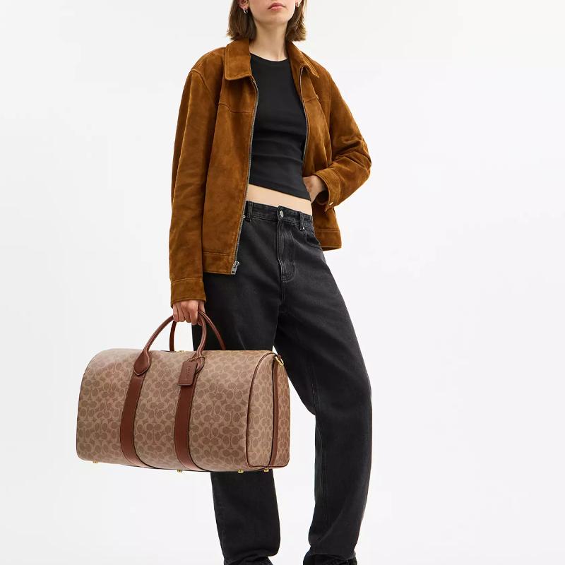 COACH Signature Compass ogo print contrasting design Coated canvas and leather Travel bag Men's Khaki and brown Khaki and brown