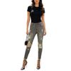 High Stretch Ripped Skinny Jeans Women Slim Fit Mid-Rise Denim Pants In Black Dark Blue Light Grey