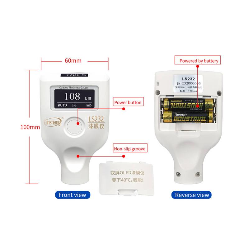 LS232 двойной OLED автомобильный толщиномер тестер краски автомобиля измеритель толщины покрытия -40℃ инструмент обнаружения толщины покрытия части