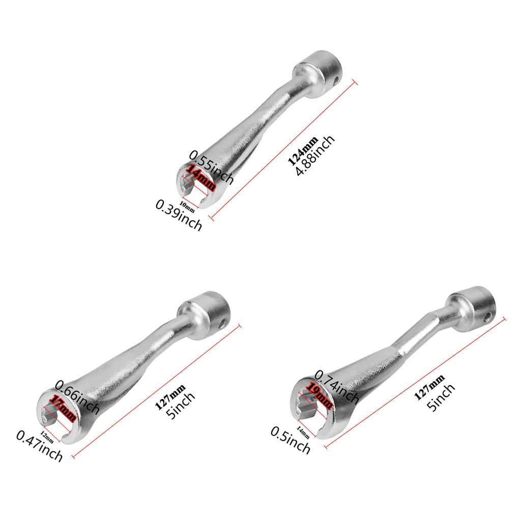 Профессиональный гаечный ключ для трубок инжектора 14мм/17мм/19мм Подходит для механиков и энтузиастов-самоделкиных Стальная конструкция Эргономичный дизайн