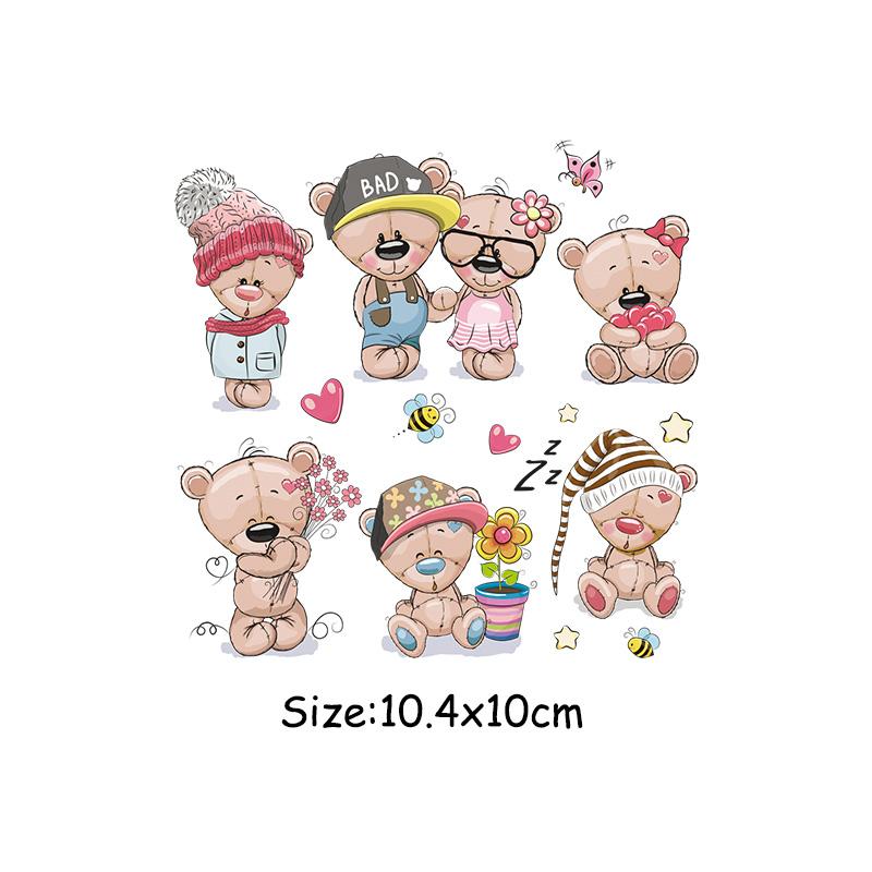 Cool Bears Patch For Clothes Animal Pirnt Clothes Stickers Diy Parches Ropa T-Shirt Hoodies Heat Press Appliqued Iron On Patches