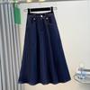 2025 Большие размеры Весна Джинсовые юбки Женщины А-силуэта Одежда Карманы Модные Синие Джинсы Юбка Высокая Талия Пуговица