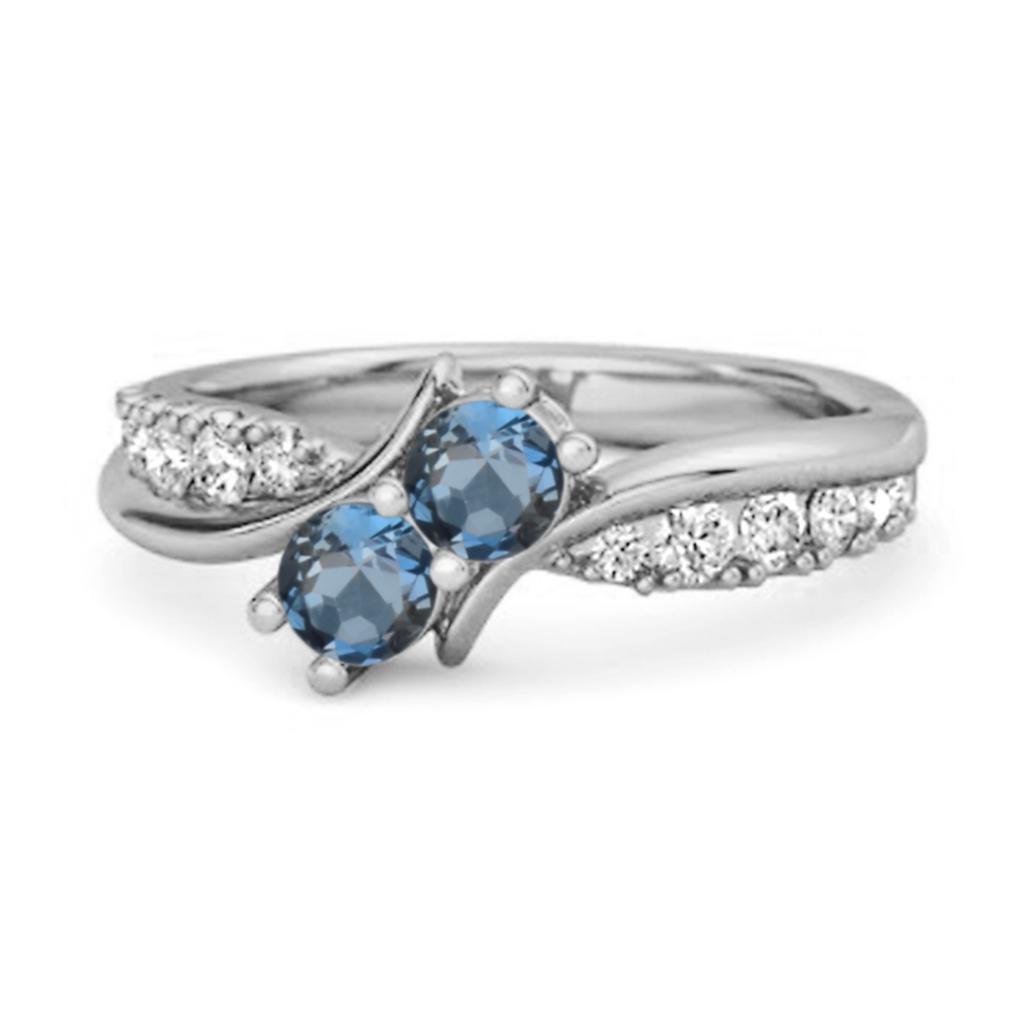London Blue Topaz Twin Stone Pave Bypass Ring - 925 Sterling Silver