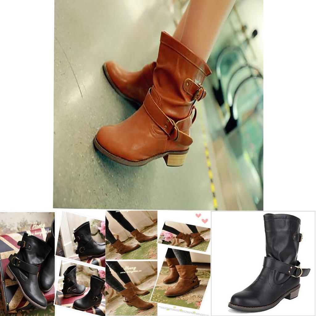 Sophisticated And Comfortable Women Buckle Fashion Warm Short Leather Boots Pu Leather Shoes