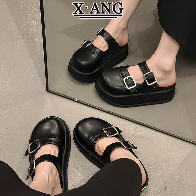 Denim Bag Head Half Slippers, Wearing Summer Muffin Thick Bottom To Increase the Height of Women's Cool Slippers New