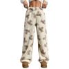 Женские милые плюшевые пижамные брюки с мишками, широкие плюшевые повседневные брюки
