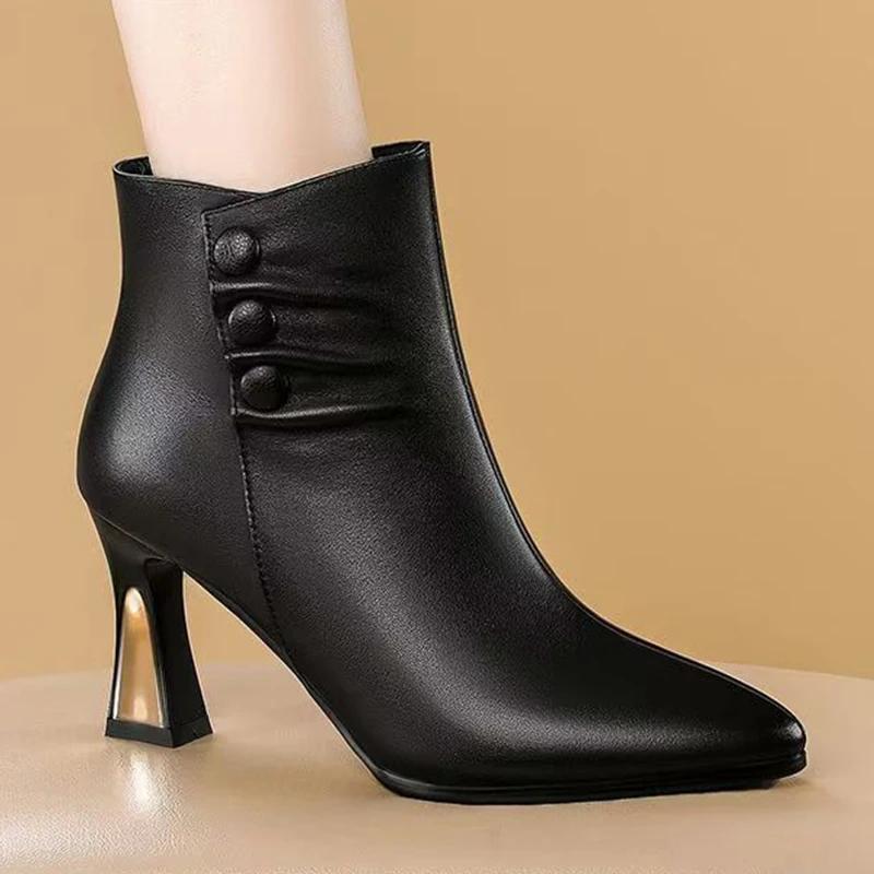 Острый носок женские ботильоны на высоком каблуке кожаные туфли женские 2025 тренд зимняя мода дизайнер сексуальные повседневные женские зимние ботинки