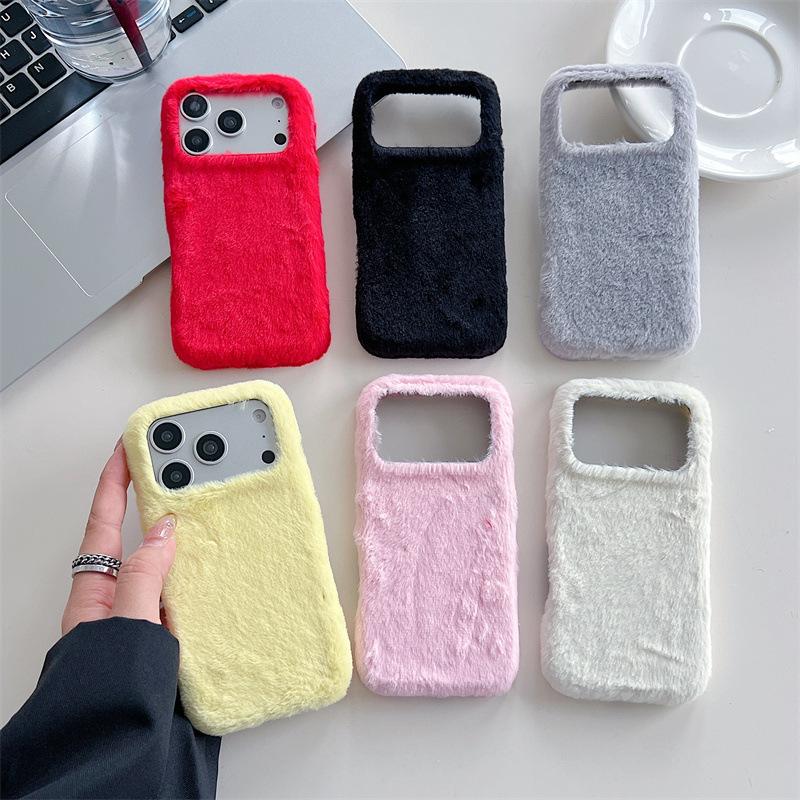 Зимний теплый однотонный пушистый плюшевый чехол для телефона iPhone 17 Air 16 15 14 13 Pro Max Ударопрочный защитный чехол