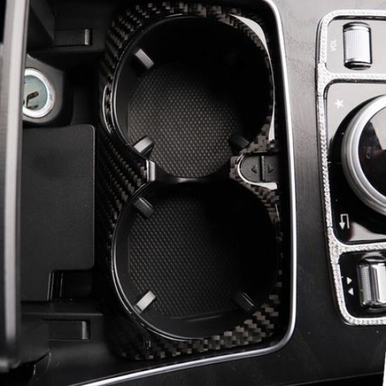 Bright Carbon Fiber Car Center Water Cup Holder Cover For Benz C W205 2015-19