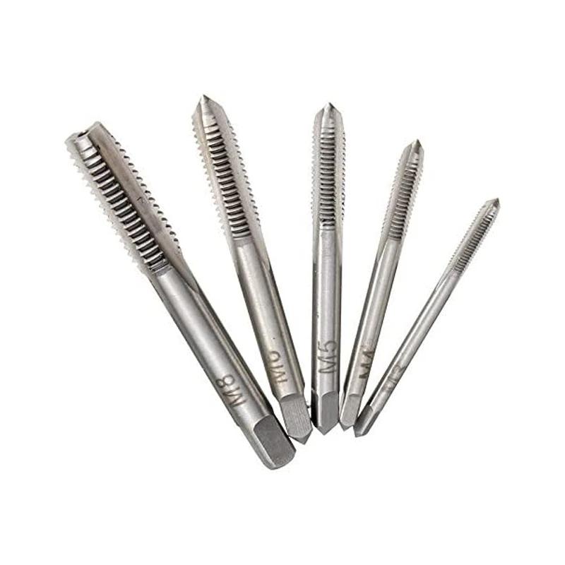 Adjustable M3-8 M5-12 Silver T-Handle Ratchet Tap Holder Wrench Set with 5pc M3-M8 Machine Screw Thread Metric Plug T-shaped Tap