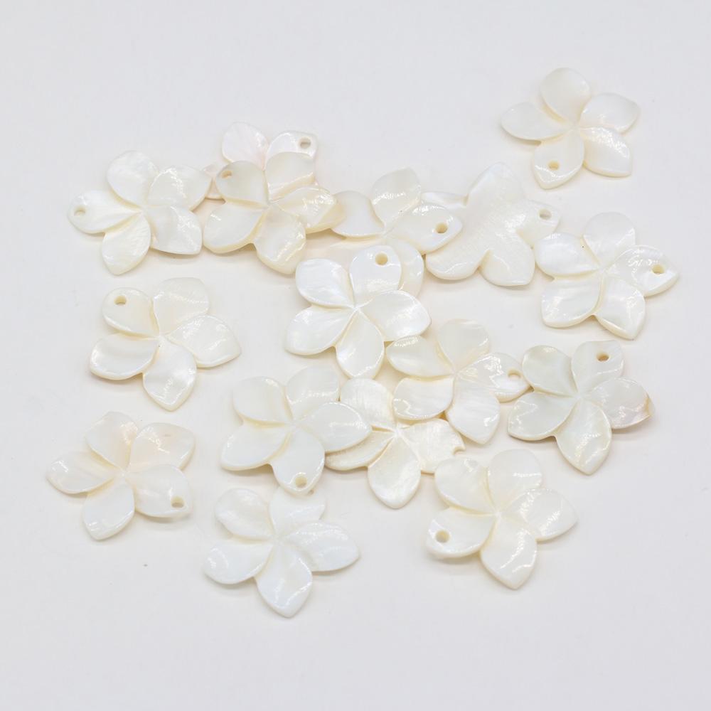 5Pcs Natural White Shell Plumeria Flower Pendant 20x20mm Mother of Pearl Floral Charm for DIY Necklace Earring Jewelry Making