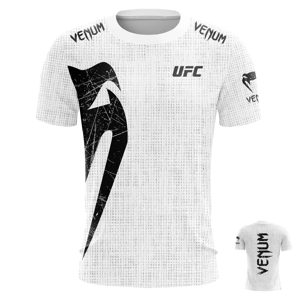 Футболка с круглым вырезом и 3D-принтом UFC Venum Модная повседневная мужская футболка с коротким рукавом - Мягкая полиэстеровая ткань средней эластичности Летняя одежда свободного кроя