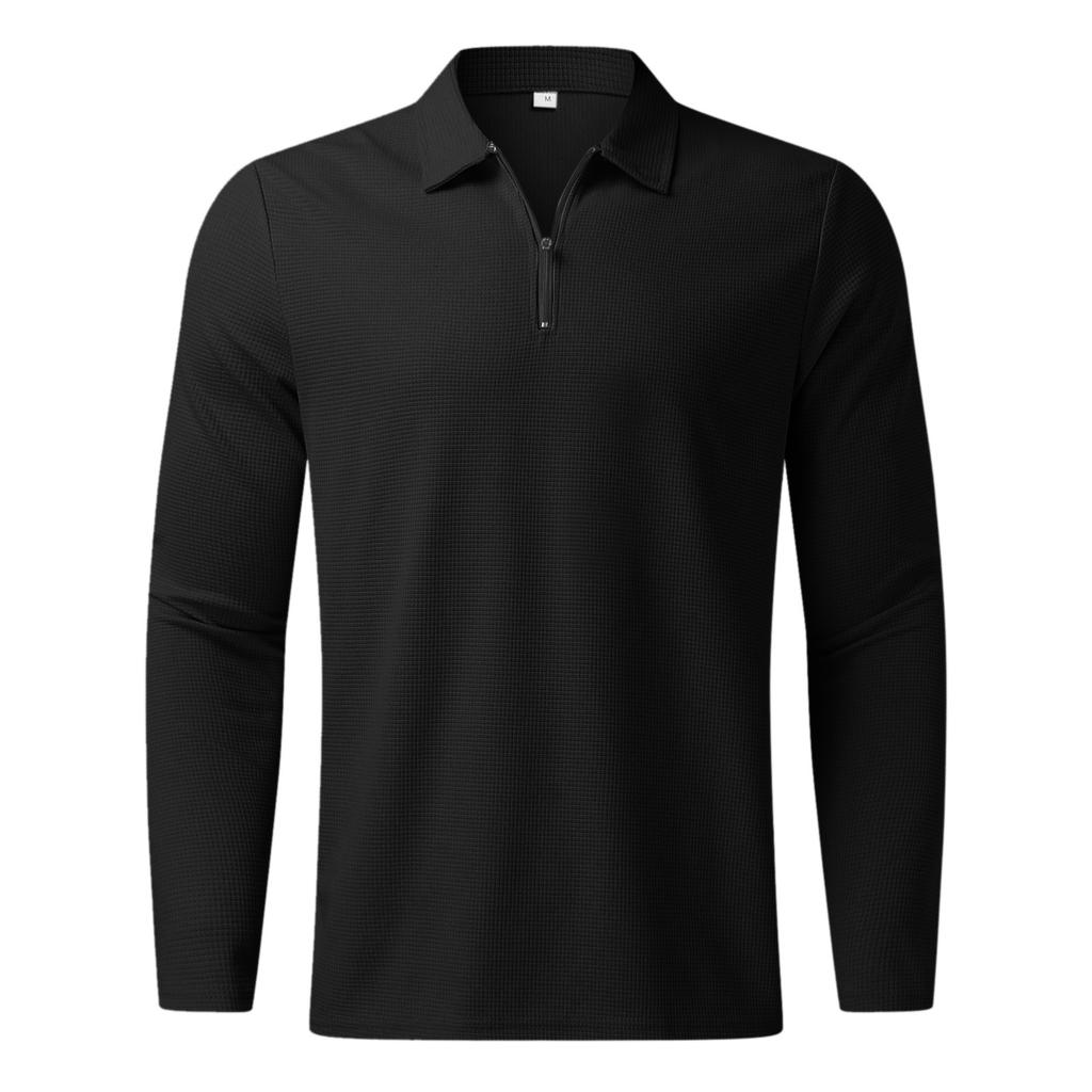 New Waffle Zip Long Sleeve Polo Shirt Men's T-shirt Top 8 Colours