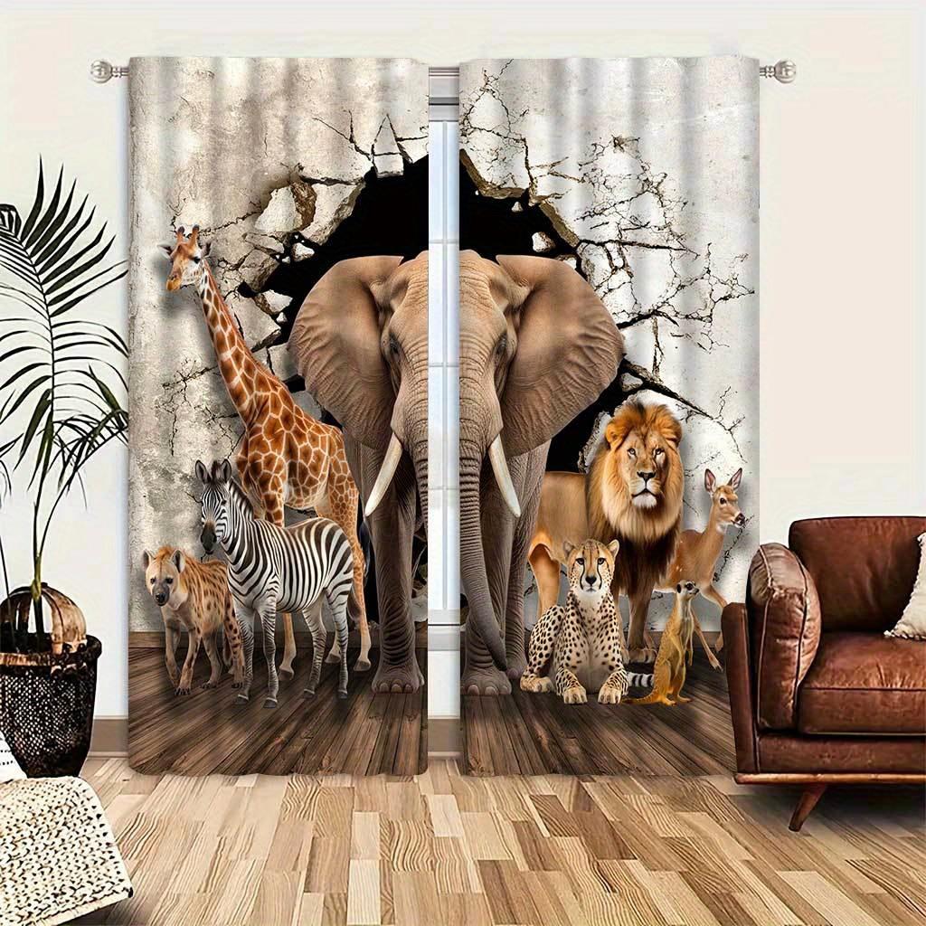 Bohemian Farmhouse Animals Printed Curtain Durable Doorway Drapes with Tie Back for Living Room Machine Washable Vintage Drapes