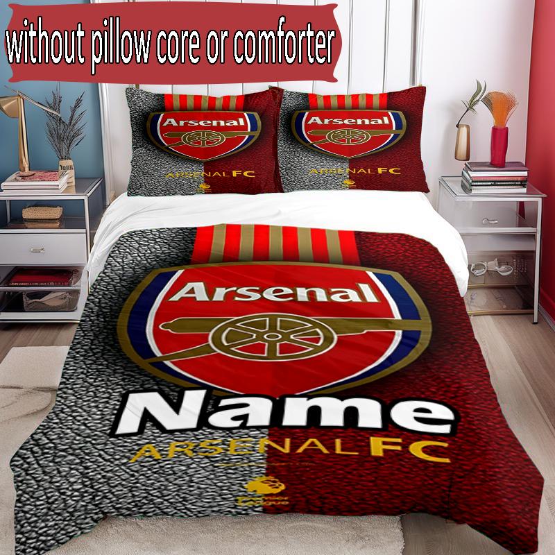 3pcs Duvet Cover Set (1*Duvet Cover + 2*Pillowcase, Without Core), Custom Name football team Pattern Bedding Set, Home Bedroom Decor Gift