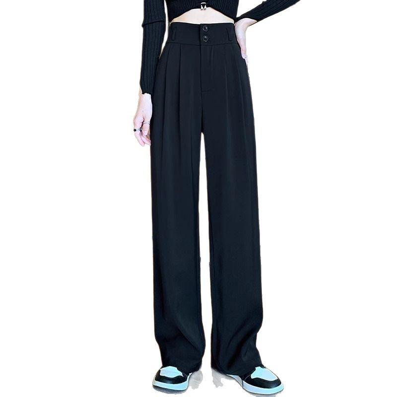 Узкие широкие брюки для костюма, женские, весна и осень, новые, с высокой талией, драпированные и тонкие, прямые, универсальные повседневные брюки