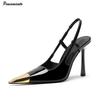 Fashion New Patchwork Gold Black Sandals Metal Square Toe Stiletto High Heels Slingback Sexy Spring Summer Women Pumps 2024 New Trend