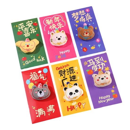 6 шт. Красные конверты 3D вышивка плюшевая подвеска дизайн зодиака лошади матовый картон красный конверт