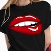 Sexy Kiss Lip Pattern Women's T-Shirts Funny Trend Black Tees Fashion Casual O-neck Short Sleeve Tops Oversized Female Pullover