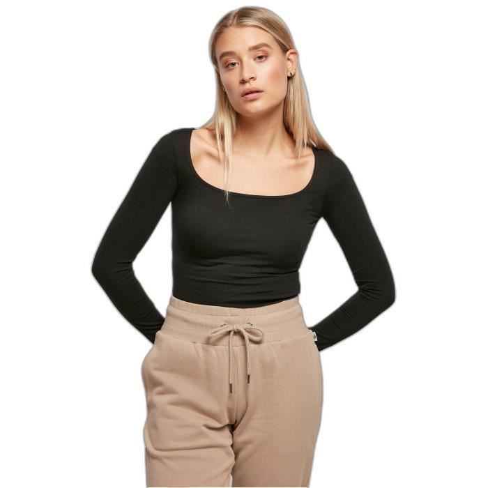 Body à manches longues - Urban Classics - Noir - Encolure carrée - Jersey stretch biologique - Taille L