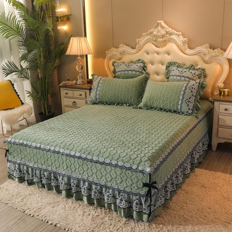1 шт., классическая европейская плотная бархатная стеганая юбка-кровать, размер King Queen, высокое качество, короткое плюшевое покрывало, наволочка в комплект не входит