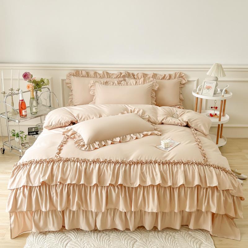 Домашний текстиль Постельное белье Набор пододеяльников из мытого хлопка с тройными рюшами