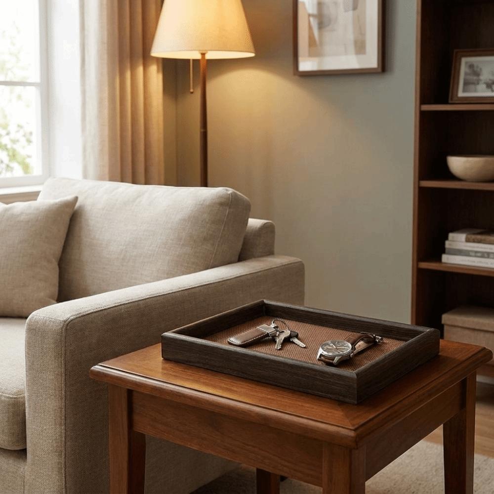 Wooden Jewelry Display Trays Decorative Watch Jewelry Organizer Rectangular Storage Tray Vanity
