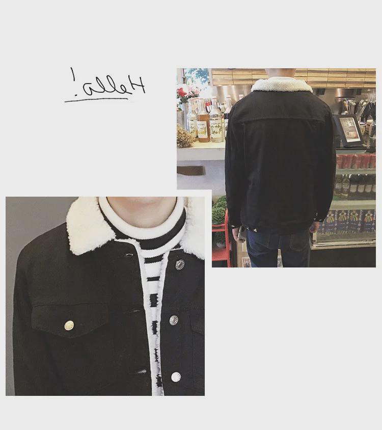 Мужская зимняя джинсовая куртка в стиле ретро с меховым воротником и подкладкой из овечьей шерсти