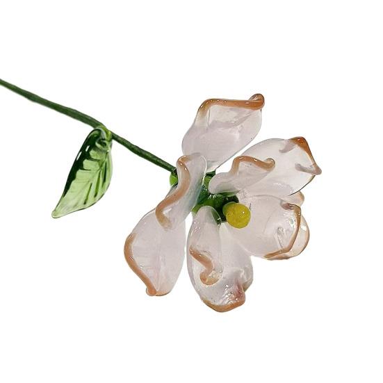 Handcrafted Glass Flower with Wire Stem Hand-Blown Colored Glaze Mini Floral Figurine Decoration Home Living Room Office Table Flower Vase Ornament