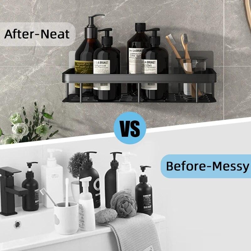 Bathroom Shelf Kitchen Storage Organizer Aluminum Alloy Shampoo Rack Shower Shelf Bathroom Accessories No Drill Shelf