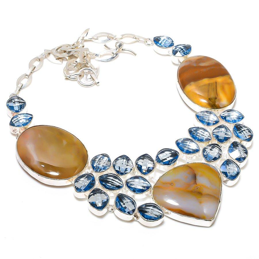 Mookaite, Blue Topaz Gemstone 925 Sterling Silver Jewelry Necklace 18" C4W33