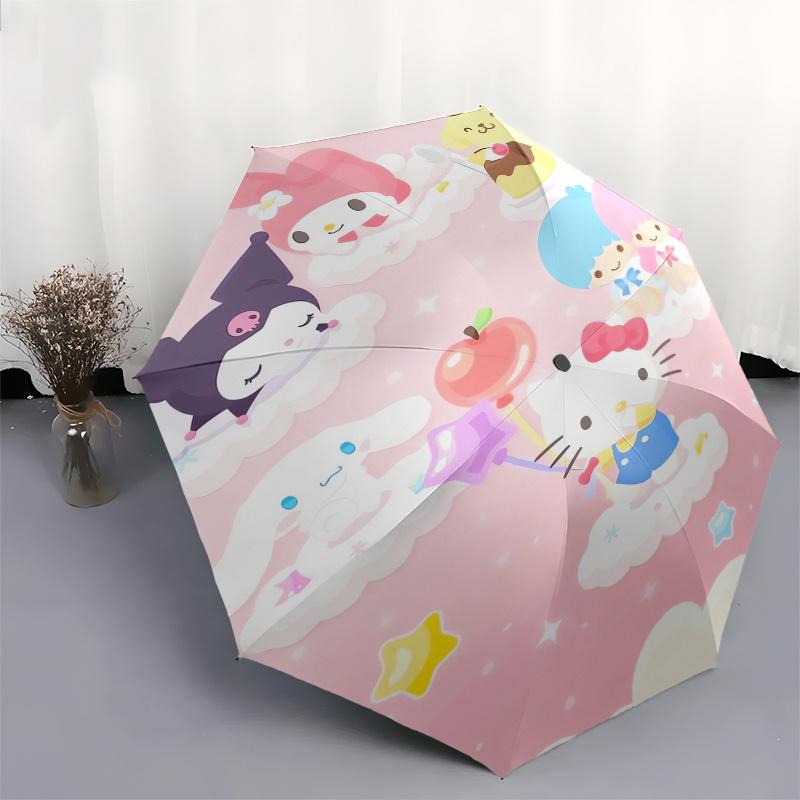 Hello Kitty,Sanrio Characters Automatic Folding Umbrella Simple 8 Rib Design, Bright Cartoon Pattern, Durable Iron Frame, Suitable For Trave
