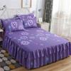 Floral Printed Bedspread Bedskirts Set 3PCS Bed Fitted Sheet With 2 Pillowcases Soft Breathable Bed Mattress Cover Protector Mat