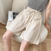 Women Breathable Shorts Drawstring Wide Leg Pants Elastic Waist Fashion Beach Shorts Solid Color
