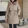Winter Parka - Women's Relaxed-Fit Mid-Length Cotton Coat with Large Fur Collar