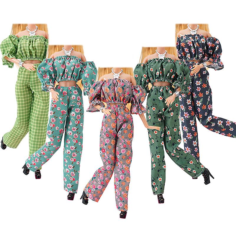 30 см кукольная одежда цветочная рубашка с рукавами-фонариками брюки комплект темпераментная одежда соответствующие части повседневный комплект кукольной одежды для девочек подарок