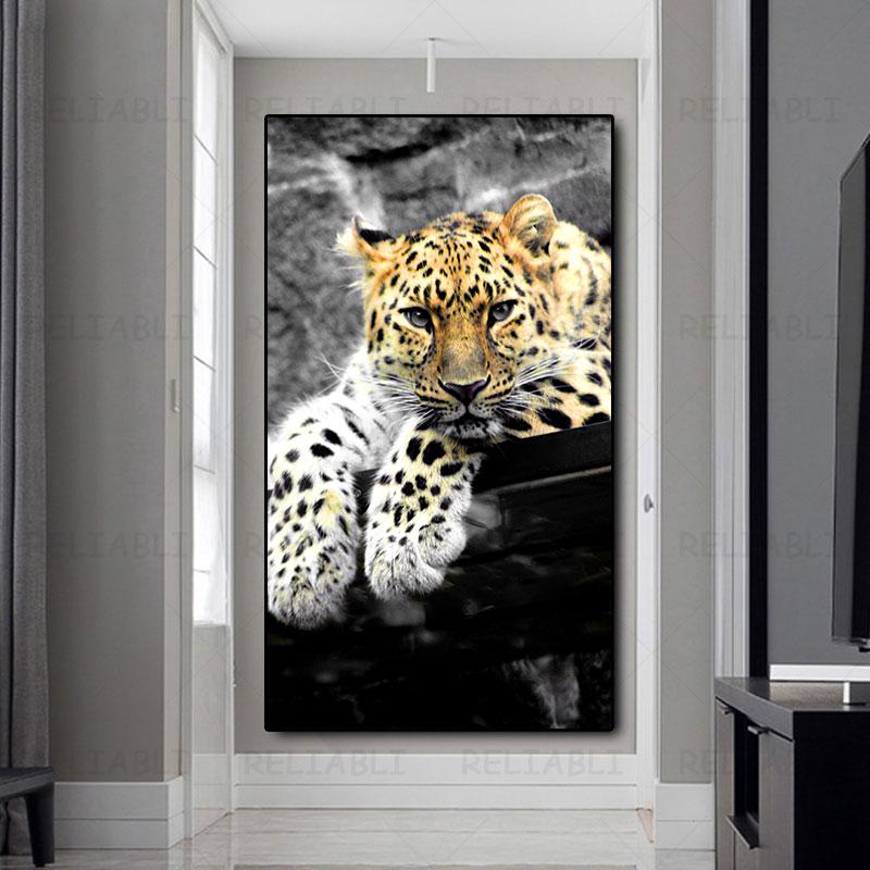 Леопардовая картина на холсте, постеры и принты с большими кошками, настенная картина с изображением животных, настенное искусство для гостиной, декор для входа