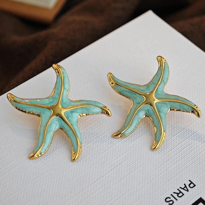 Colored Dripping Oil Starfish Star Titanium Steel Earrings Enamel Gold-Plated High Quality Earrings Beach Jewelry Gifts