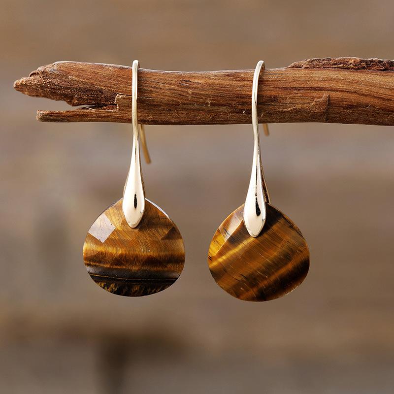 High-quality new simple and elegant water drop-shaped natural stone amethyst tiger eye earrings, earrings, European and American popular jewelry