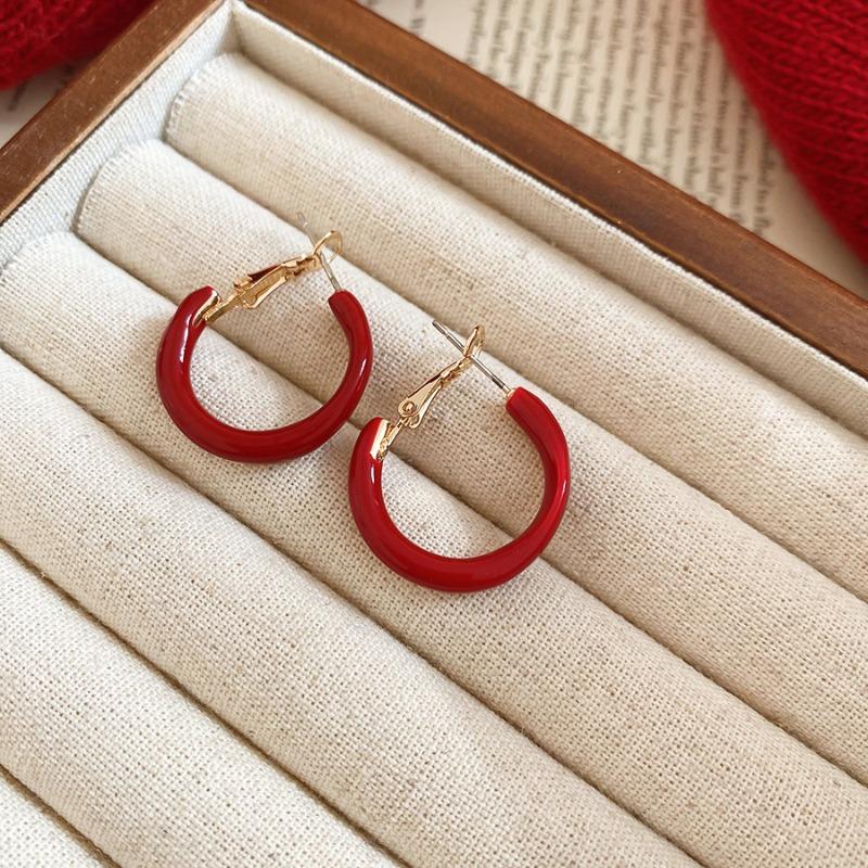 Серебряная Игла Новогодние Красные Циркониевые Геометрические Серьги Ретро Мода Темперамент Универсальные Серьги Легкая Роскошь Премиум Серьги Женские